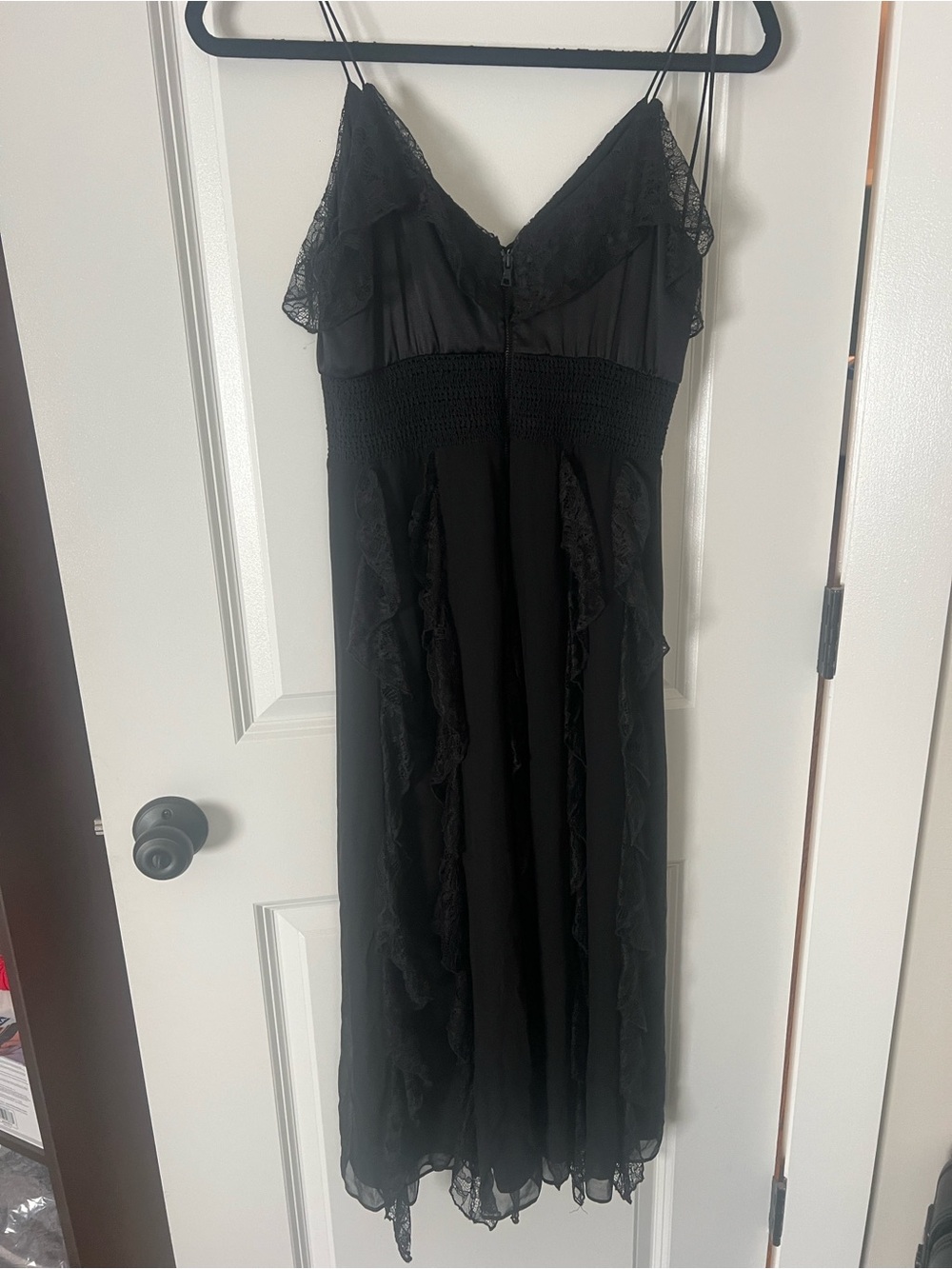 Alice + Olivia Black Lace-Trim Midi Slip Dress